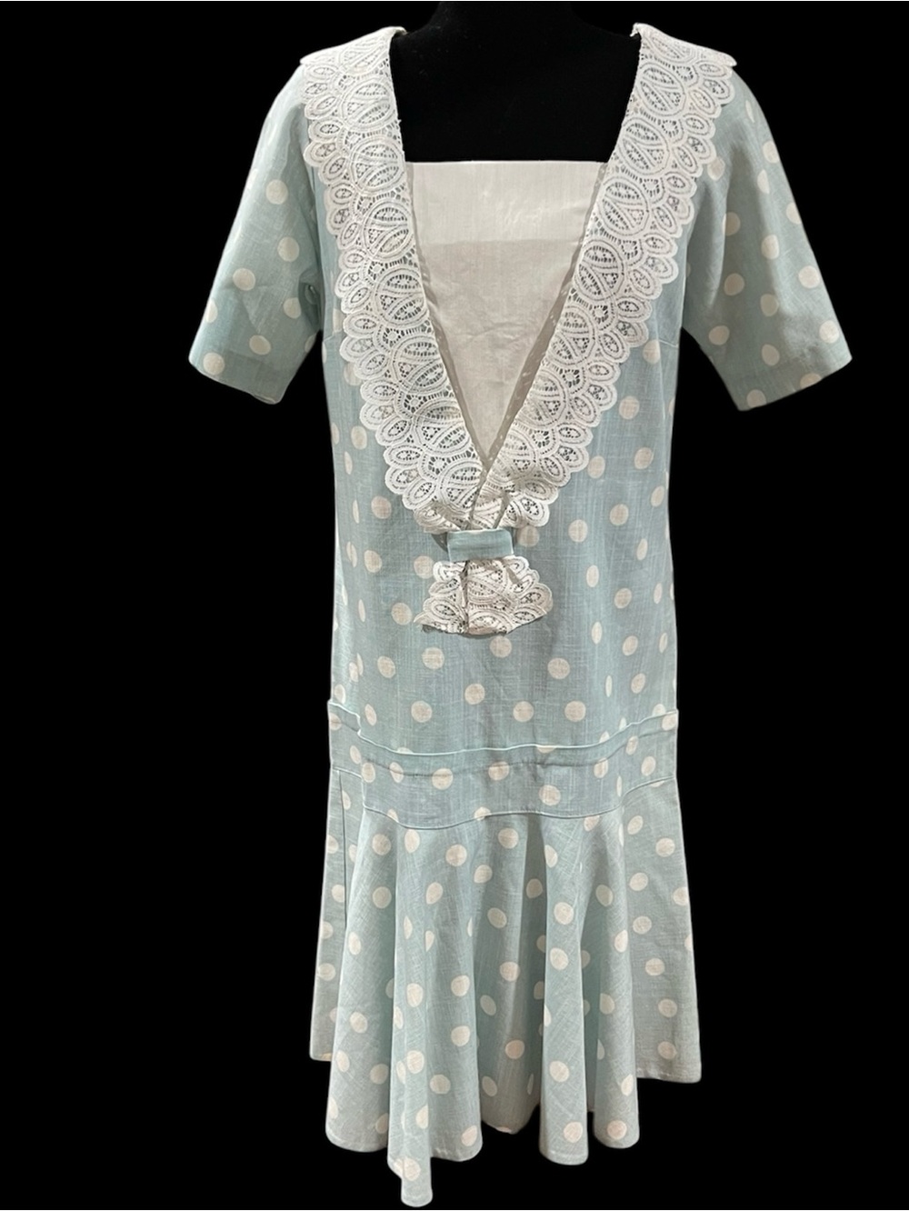 80's Blue/White Polka Dot Dress -Size M